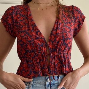 Tie-front floral blouse